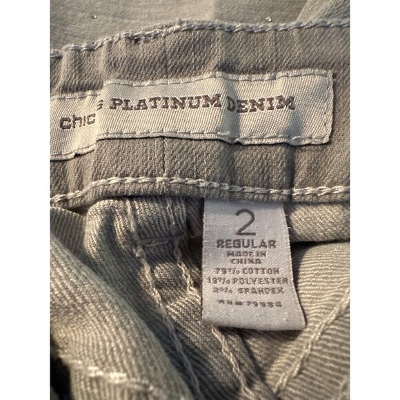 Chicos Flare Bootcut Gray Rhinestone Embellished High Waist Jeans Womens 12/L - Picture 8 of 12
